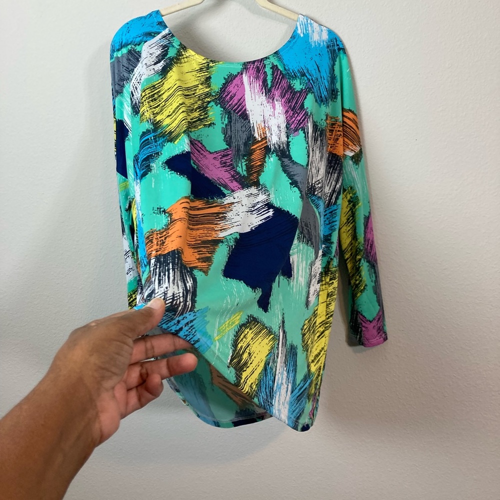 Paint Splashed La Ropas Jersey Stretch Knit Abstract Medium Blouse Preowned